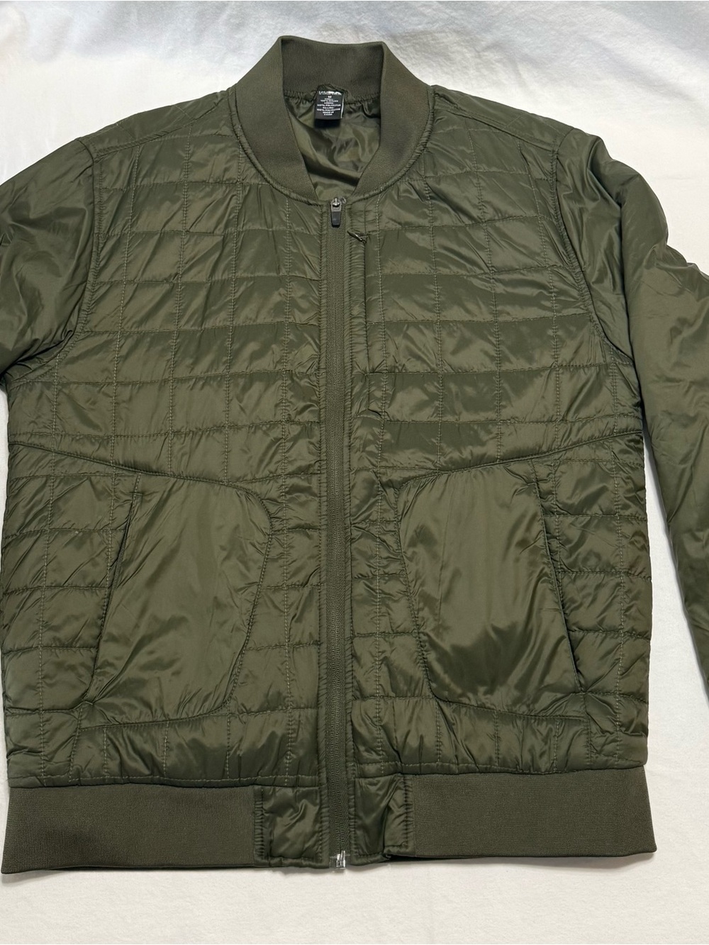Olive Green Quilted Puffer Bomber Jacket